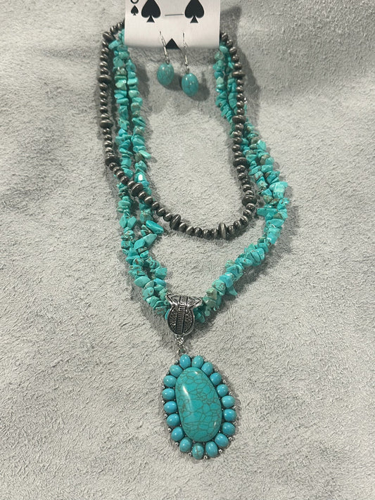 Turquoise Pendant Layered Necklace Set