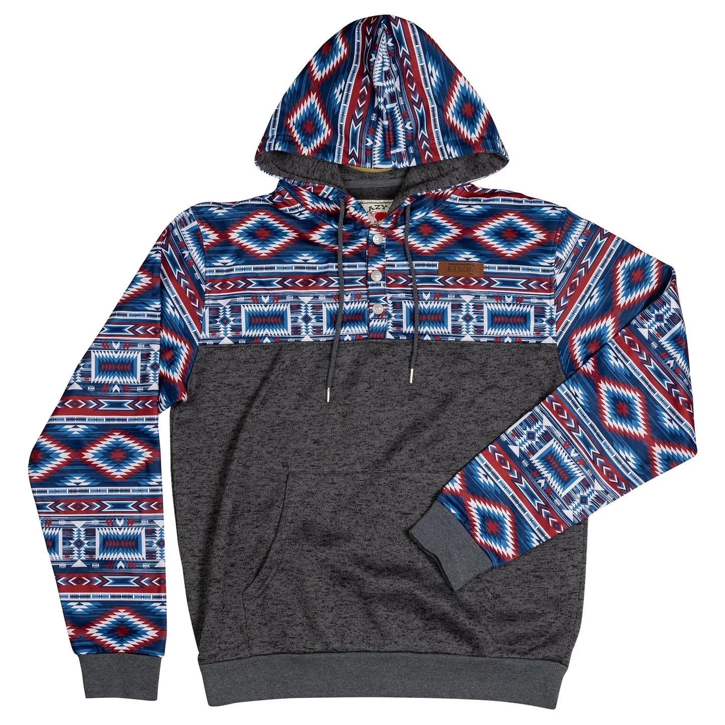 LAZY J RANCH GREY RED BLUE AZTEC HOODIE #LJH-2404