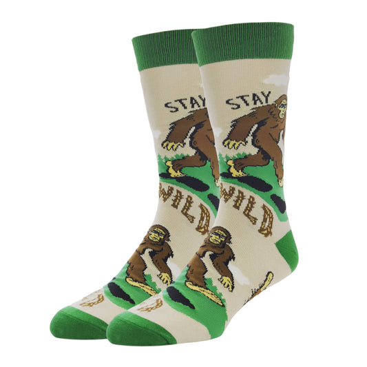 Stay Wild | Men's Novelty Bigfoot Cotton Crew Socks