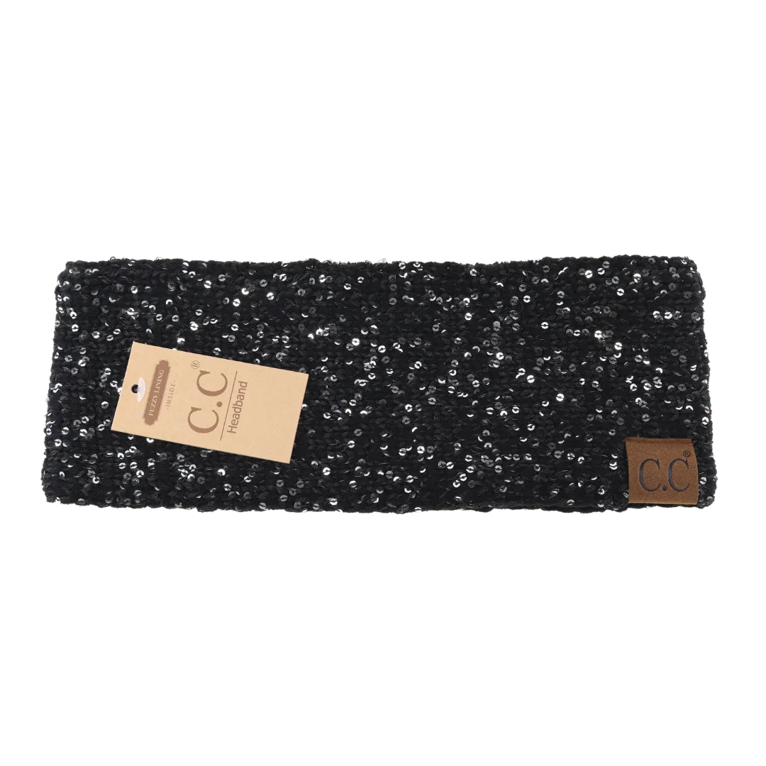 CC Beanie Fuzzy Lined Scatter Sequin Head Wrap