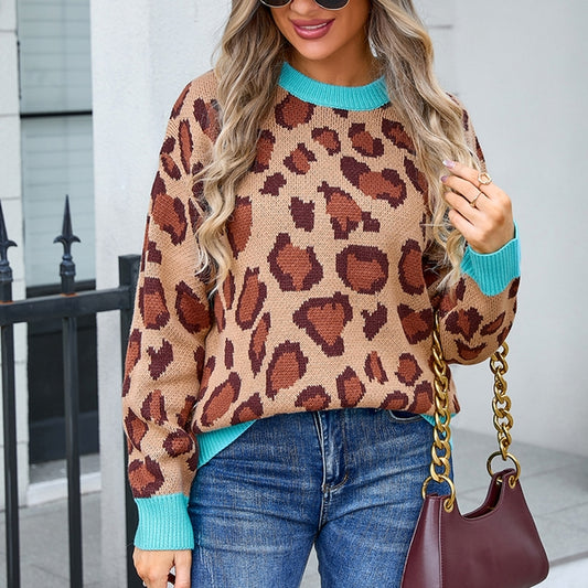 Lily Round Neck leopard print pullover sweater