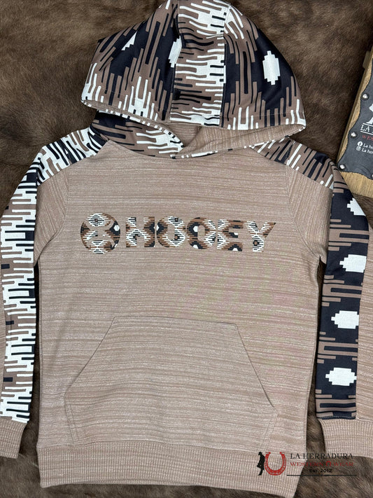 Canyon, Youth Boys Portabella Hoody with Saddle Blanket Pattern Taping Down Arms and Hood with Hooey Logo on Chest