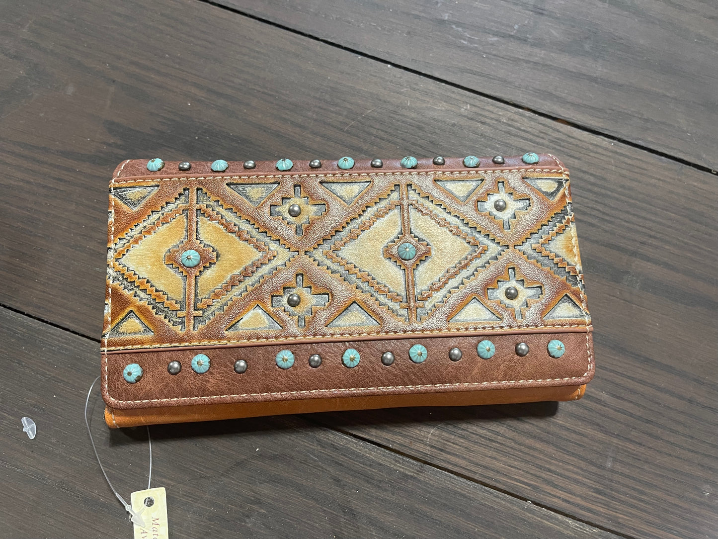 Montana West Brown Turquoise Beaded and Stamped Wallet