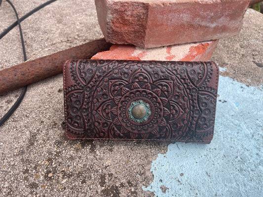 Montana West Brown Tooled Leather Wallet