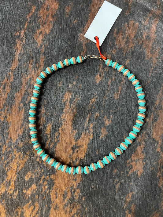 Worn Turquoise Bead Necklace