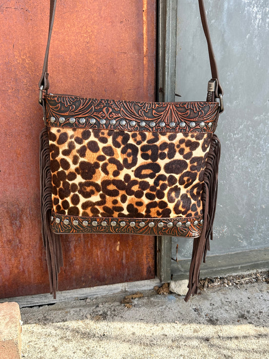 Trinity Ranch Leopard/Fringe Cross Body
