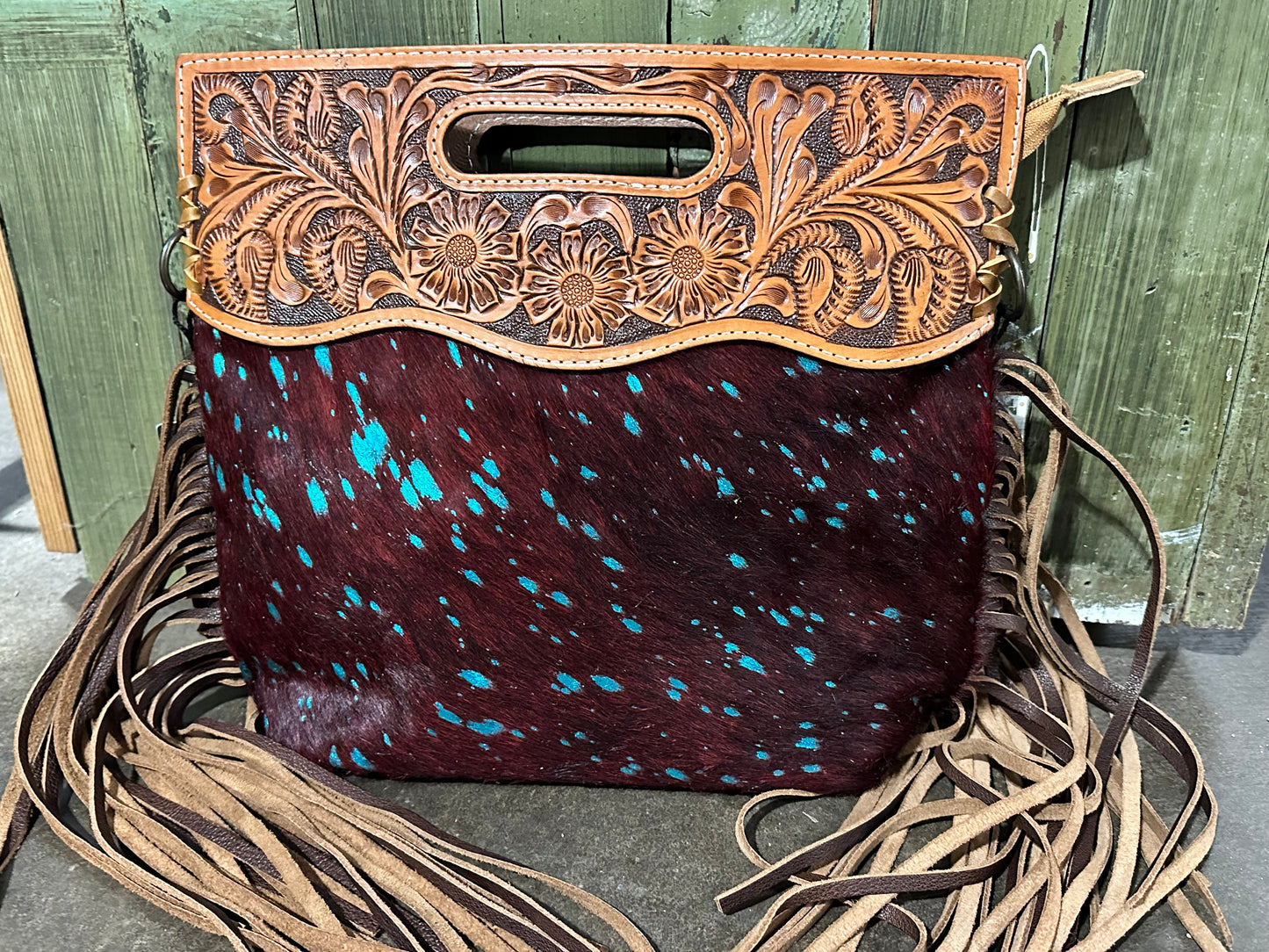 American Darling Turquoise & Red Cowhide Fringe Crossbody ADBGS146MTRQ