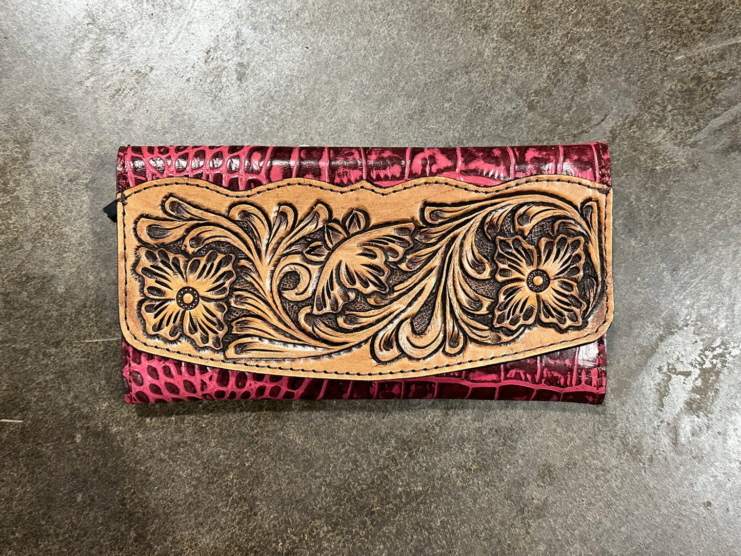 American Darling Tooled Leather Pink Wallet ADBG572