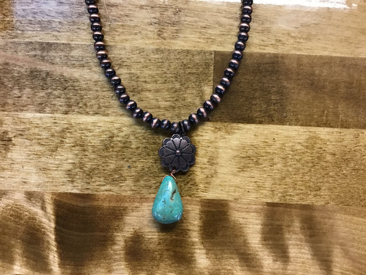 BEADED NECKLACE W/ TEARDROP TURQUOISE