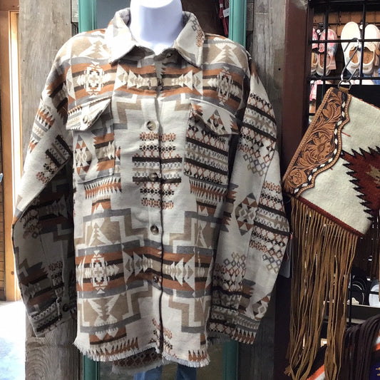 Blue B Jacquard Aztec Shacket -Beige