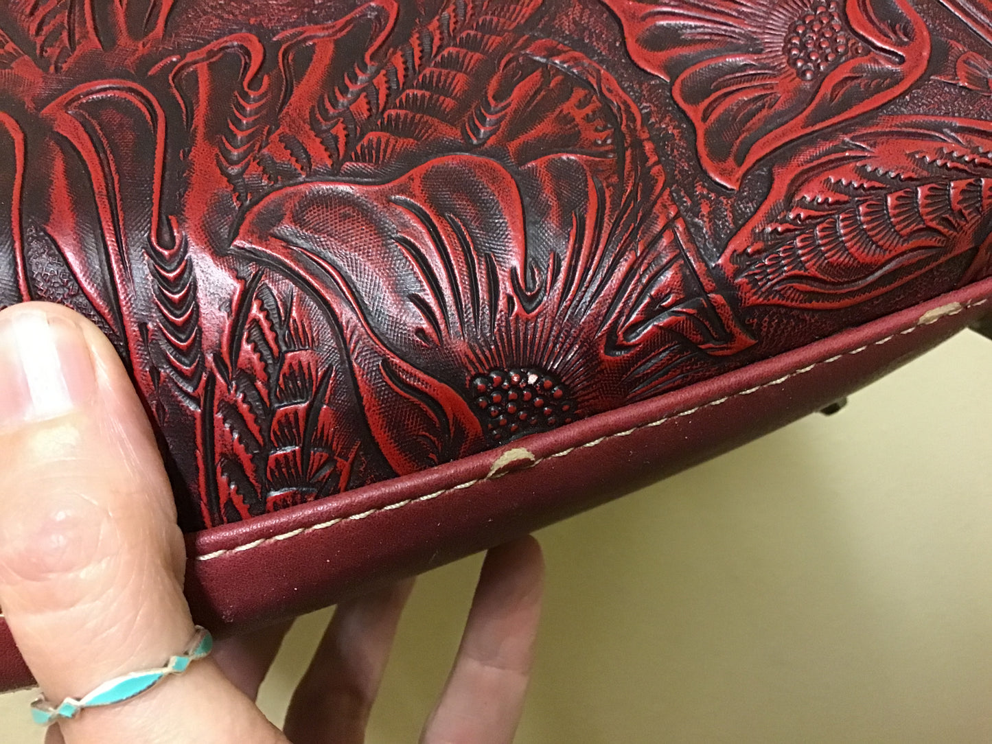Trinity Ranch Red Tooled Leather Purse